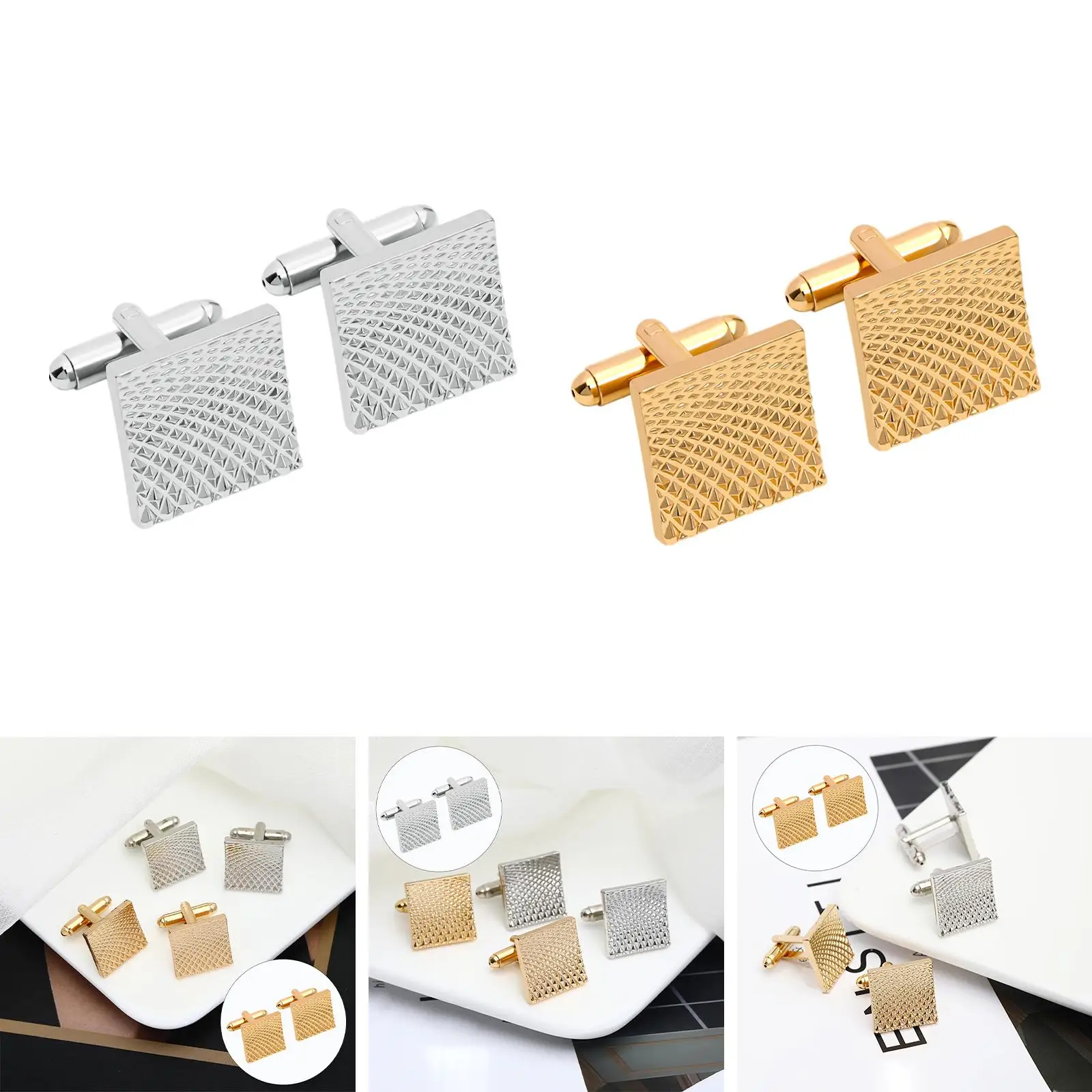 2x Square Cufflinks Sturdy Stylish Polished Business Style Delicate Cuff Links for Shirt Wedding Suits Professional Meeting