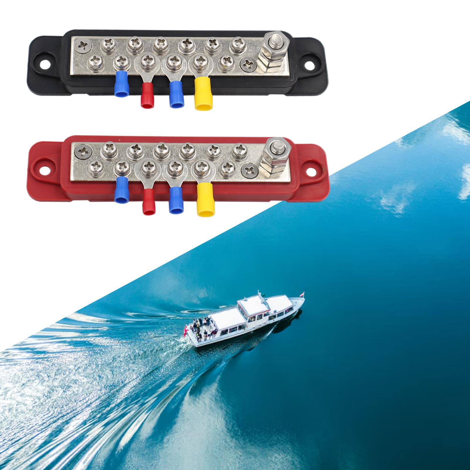 1 Pair 12 Terminal Power Distribution Block Red & Black 48V DC Buss Bar with Terminal