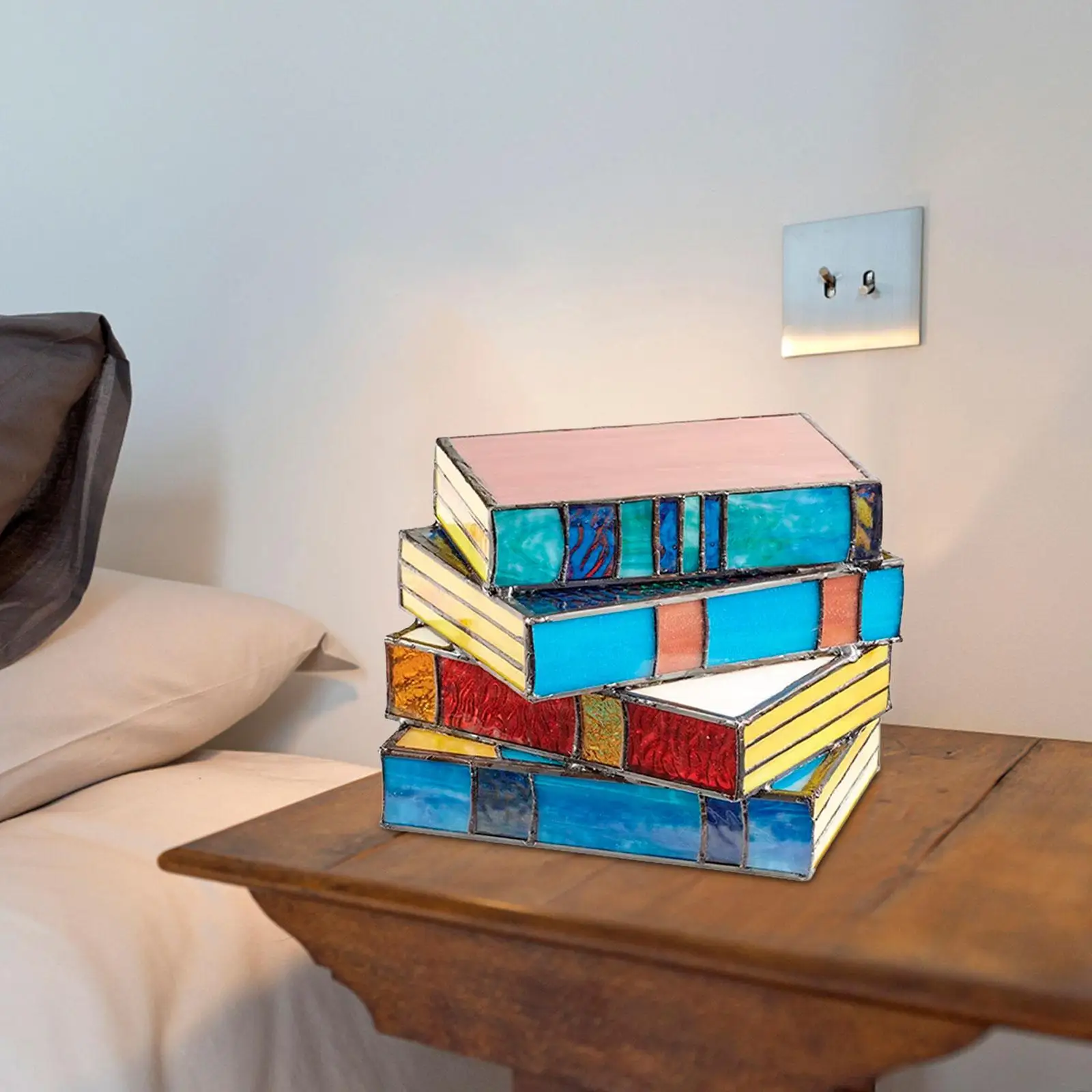 Atmosphere Desk Lamp Colored Glass Stacked Book Lamp for Bedroom Living Room