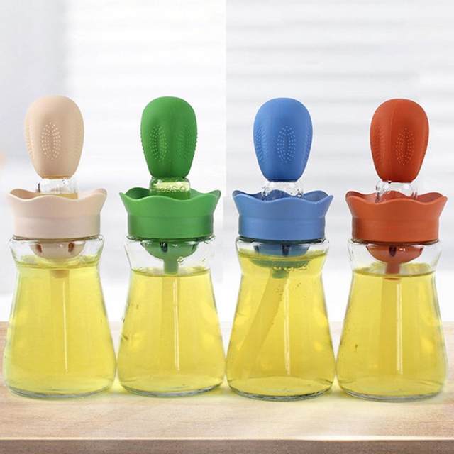 Hadanceo 200ML 2 in 1 Glass Oil Bottle with Silicone Brush Clear