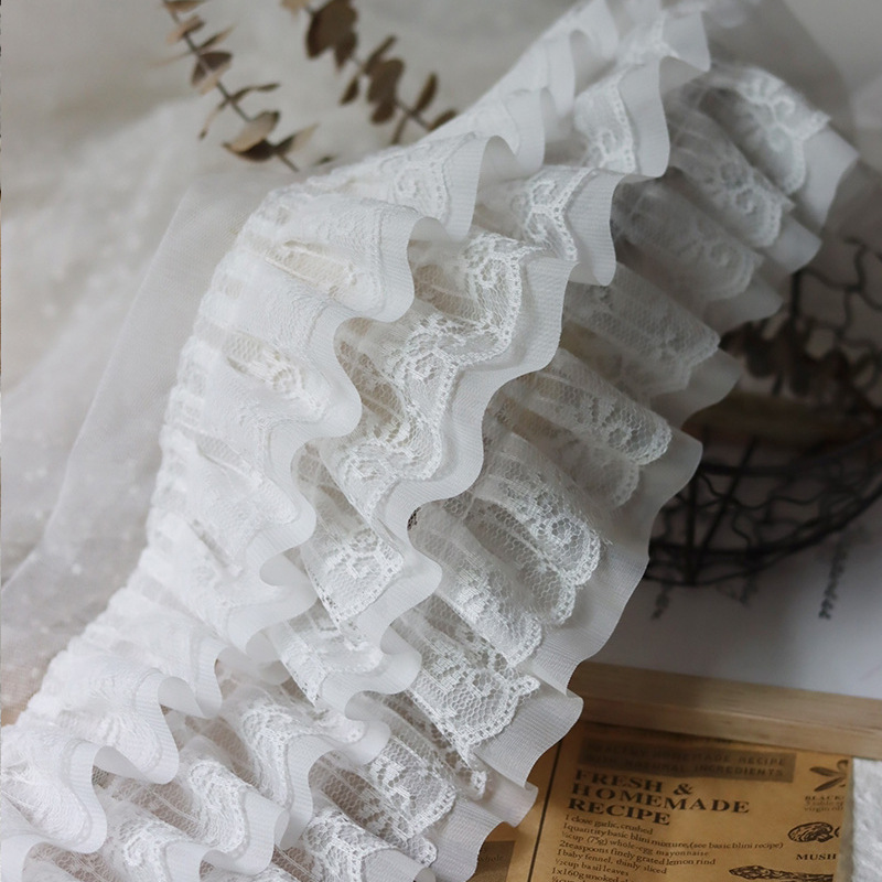 Description Picture 5 of item12CM Wide White Black Three Layers 3D Pleated Mesh Chiffon Fabric Embroidered Ruffle Trim DIY Dress Apparel Collar Sewing Decor