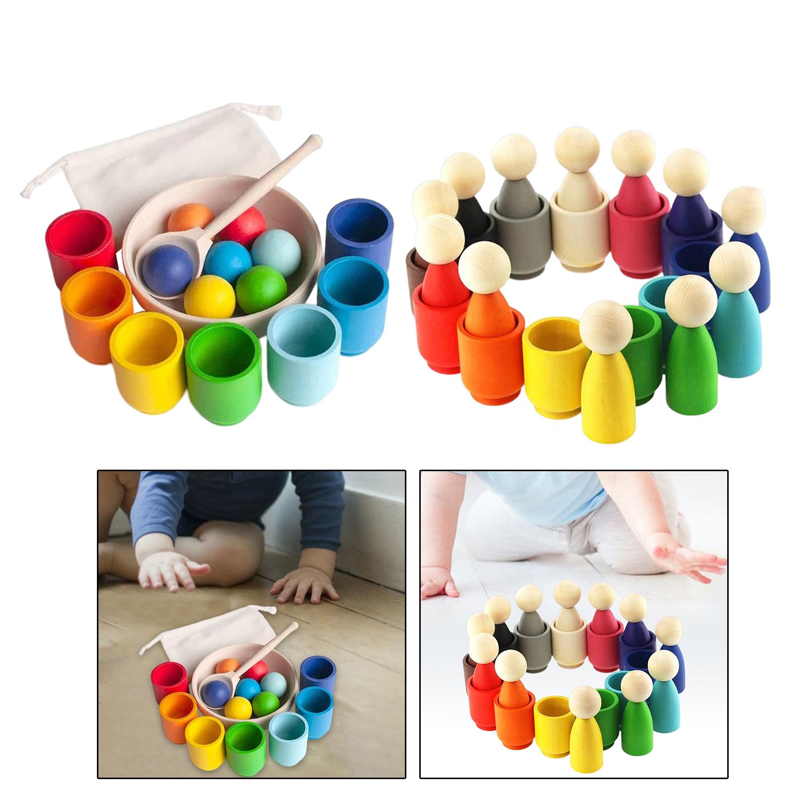 Rainbow Balls in Cups Montessori Toy Educational Toys Color Sorting and Counting for Boys Girls