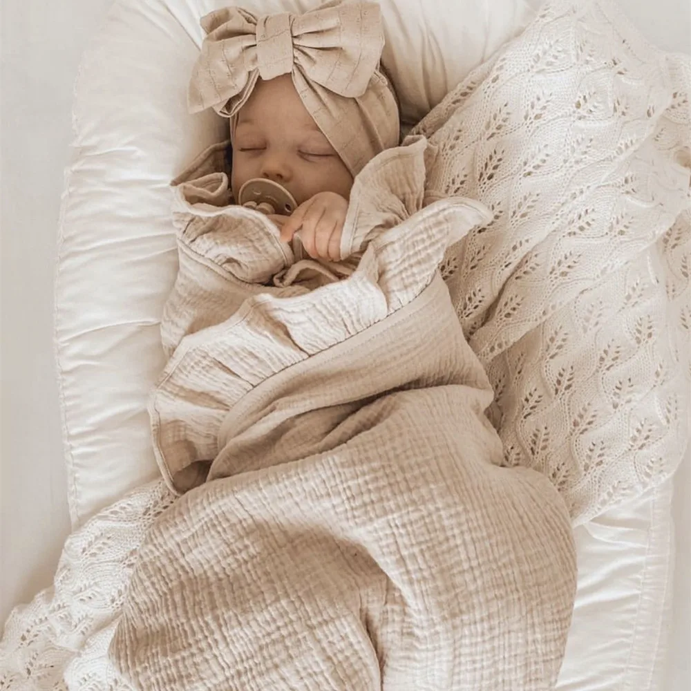 INS Rüschen Musselin Baby Swaddle Decken für Neue Geboren Infant Bettwäsche Organischen Baby Zubehör Neugeborenen Empfangen Decke Baumwolle