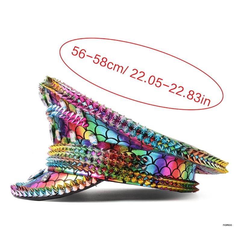 Strass-Militärhut für Erwachsene mit Nieten, Karneval, Partyhut, Musikfestivals für Erwachsene, Kapitänshut, Geburtstagshut für – Detail 6