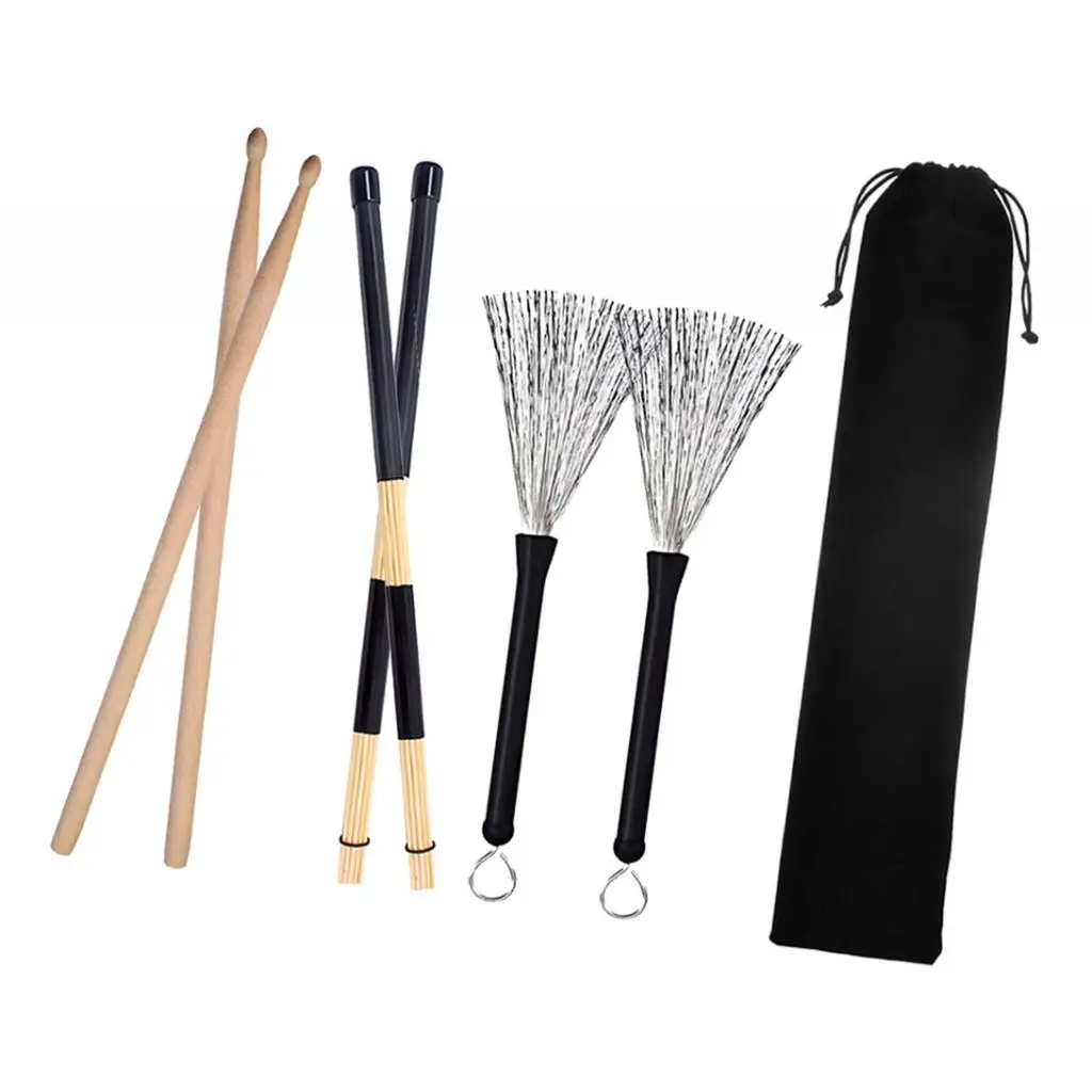 Wooden 5A Drumsticks Wire Brushes & Rod Brush Sticks Drum Accessories Parts