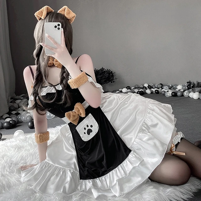 Women Lingerie Animal Cosplay Costume Strap Off Shoulder Women Maid Dress  With Apron Backless Bow Sexy Puppy Cute Bear Lingerie - AliExpress