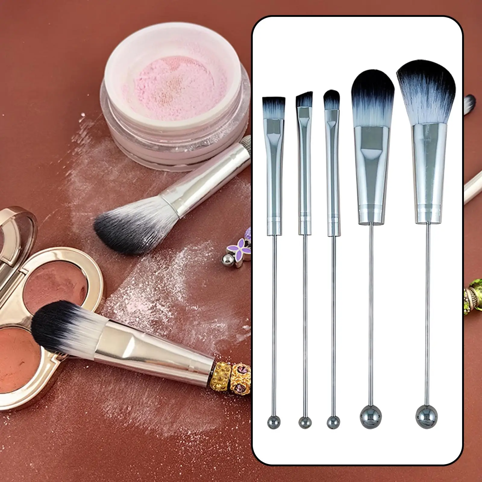 5Pcs Beaded Eyeshadow Brush with Soft Synthetic Fiber Multi Functional DIY Makeup Brush Kit for Bestie Sister Women Lady Adults