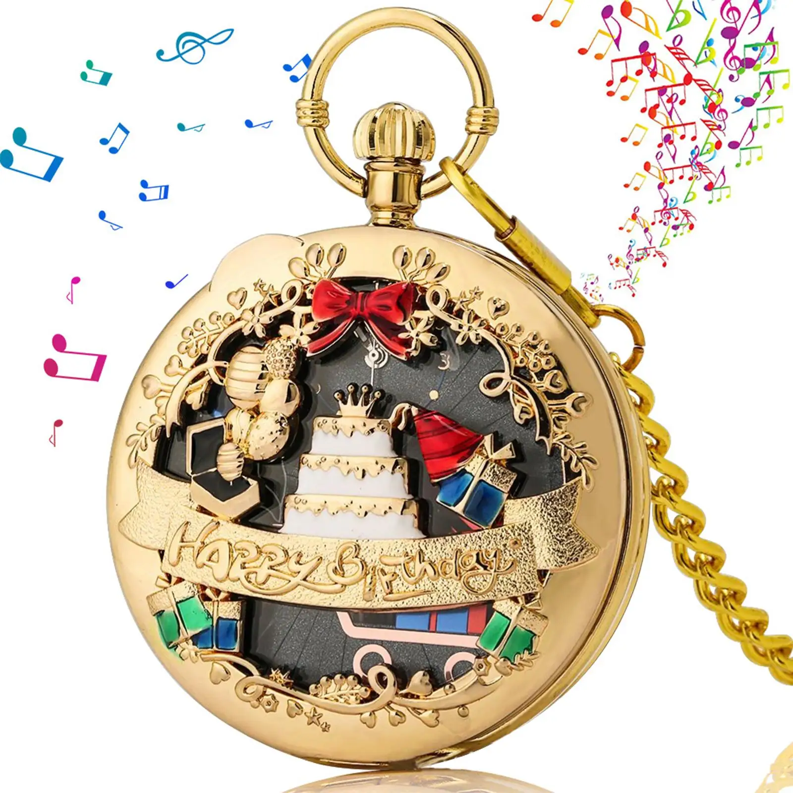 Music Pocket Watch Antique Style Quartz Chain Watch Birthday Present