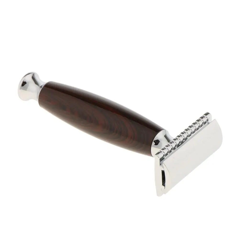 Men`s Double Edge Safety Shaving Alloy Classic Wooden Handle