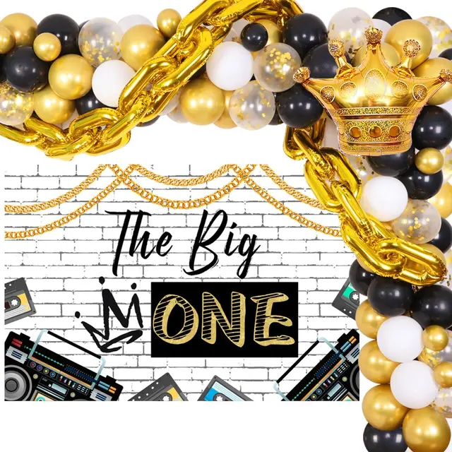 Funmemoir Hip Hop The Notorious One 1st Birthday Party Decorations Gold  Chain Balloons Garland Arch Kit The Big One Backdrop
