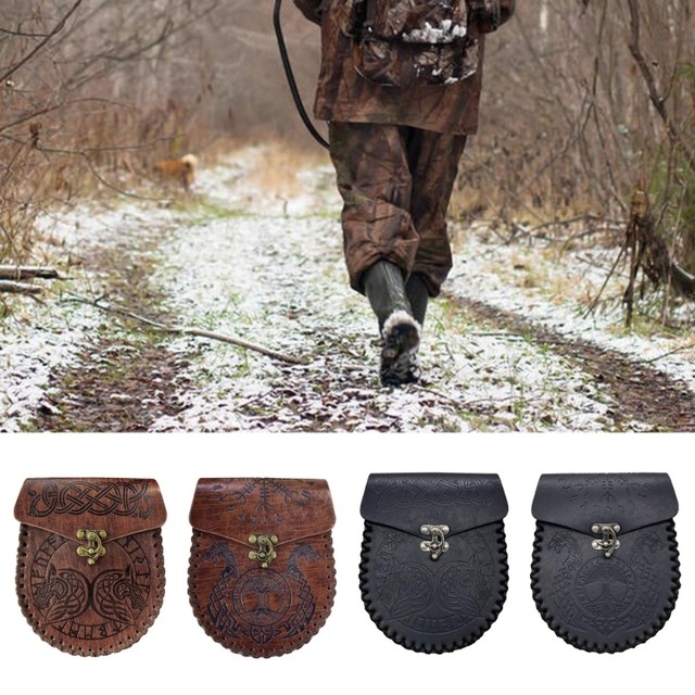 Pochette Médiévale à Cordon - Style Viking/LARP - Similicuir - Sac Ceinture Homme/femme - Motif Dragon