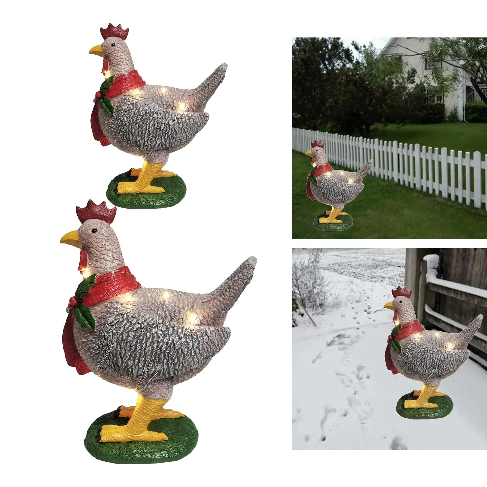 Resin Light-up Chicken with Scarf Christmas Ornaments Yard Art for Patio