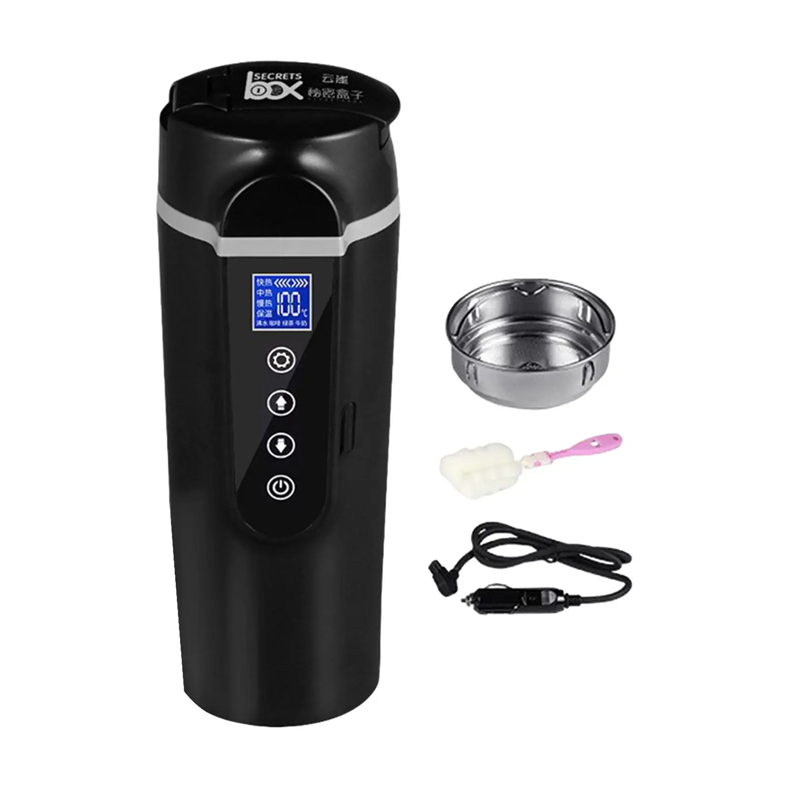Car Heating Cup Large LED Display Screen Smart Leakproof Travel Coffee Mug for Drivers Auto Car Airplane Camping Tea Water Milk