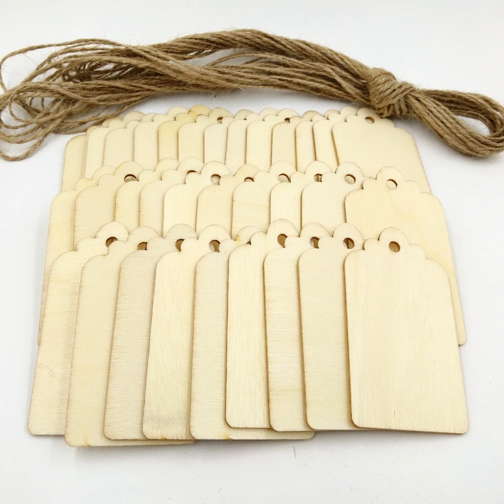 100 Pieces Unfinished Wood Tags Blank Wooden Gift Tags for Wedding Party Favors
