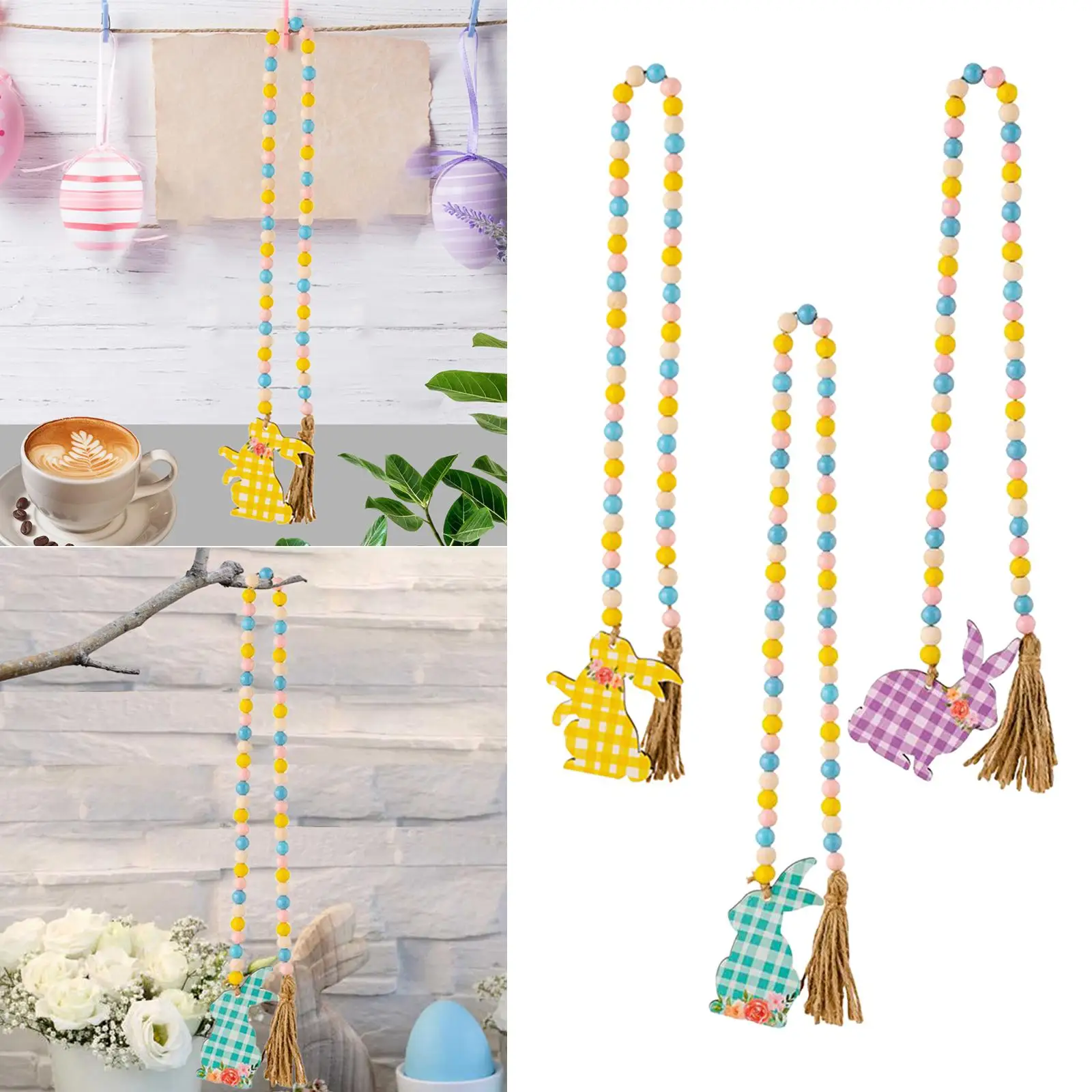 Easter Wood Bead Garland Spring Boho Beads Decoration for Farmhouse Holiday