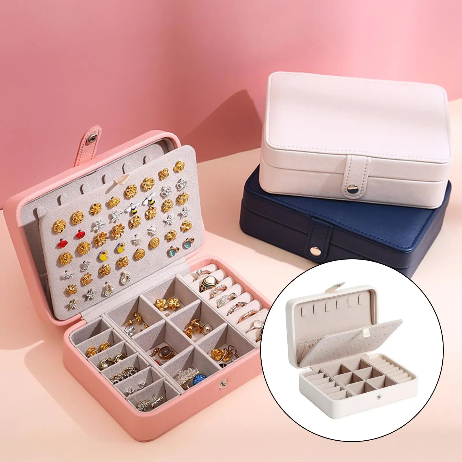 Small Jewelry Box PU Leather Double Layer Storage Case Bag Packaging