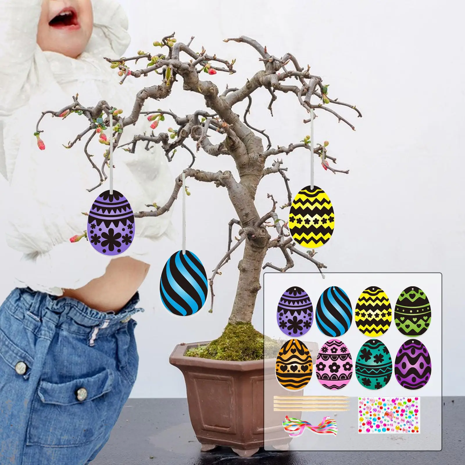 Easter Egg Scratch Paper Colorful Drawing Funny Painting Pendants Gifts Children DIY Hanging for Kids Decoration Party Supplies