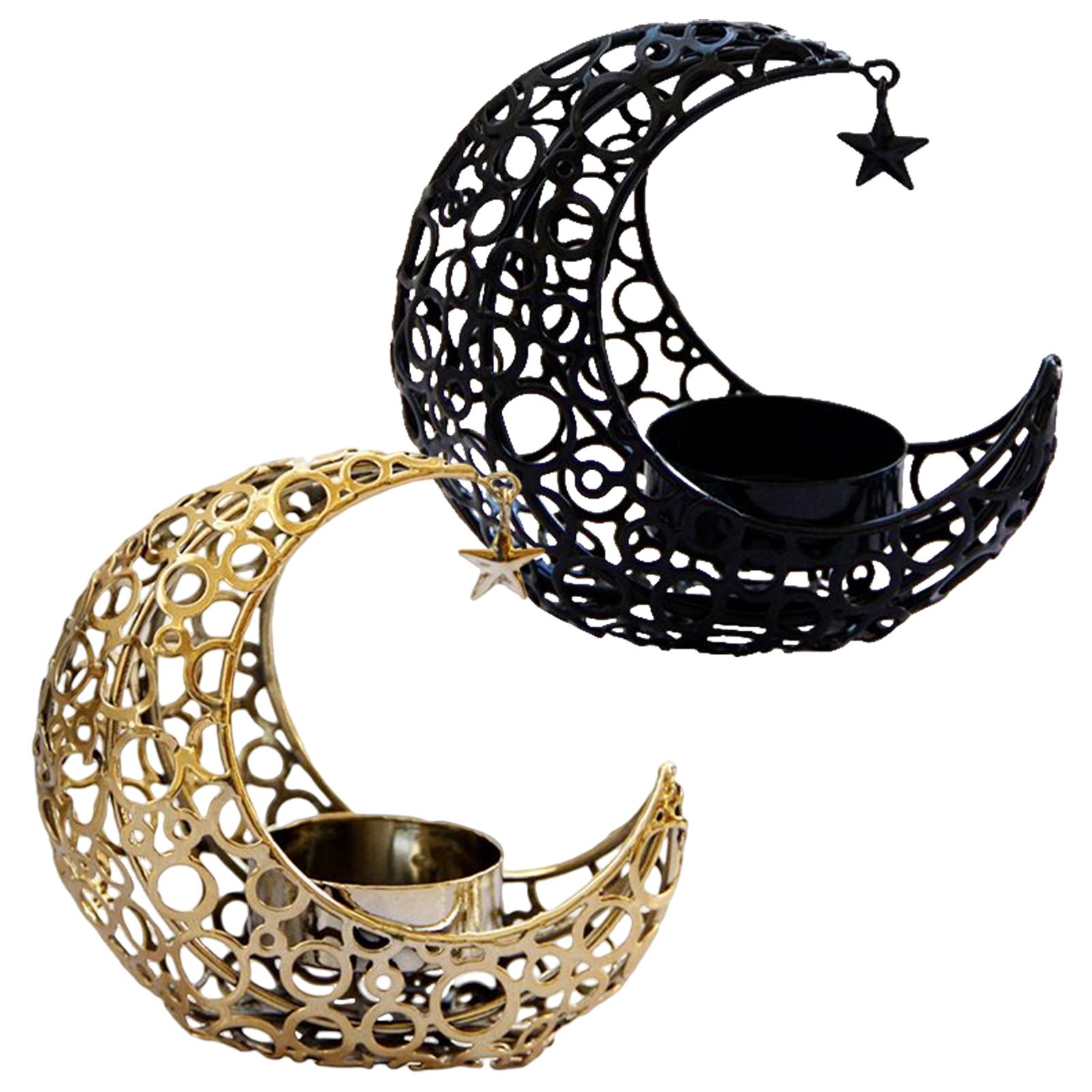 Eid Moon Star Candlestick Islam Metal with Cup Party Supplies Handicraft Moon Shape for Gift Desktop Muslim Festival Home Decor