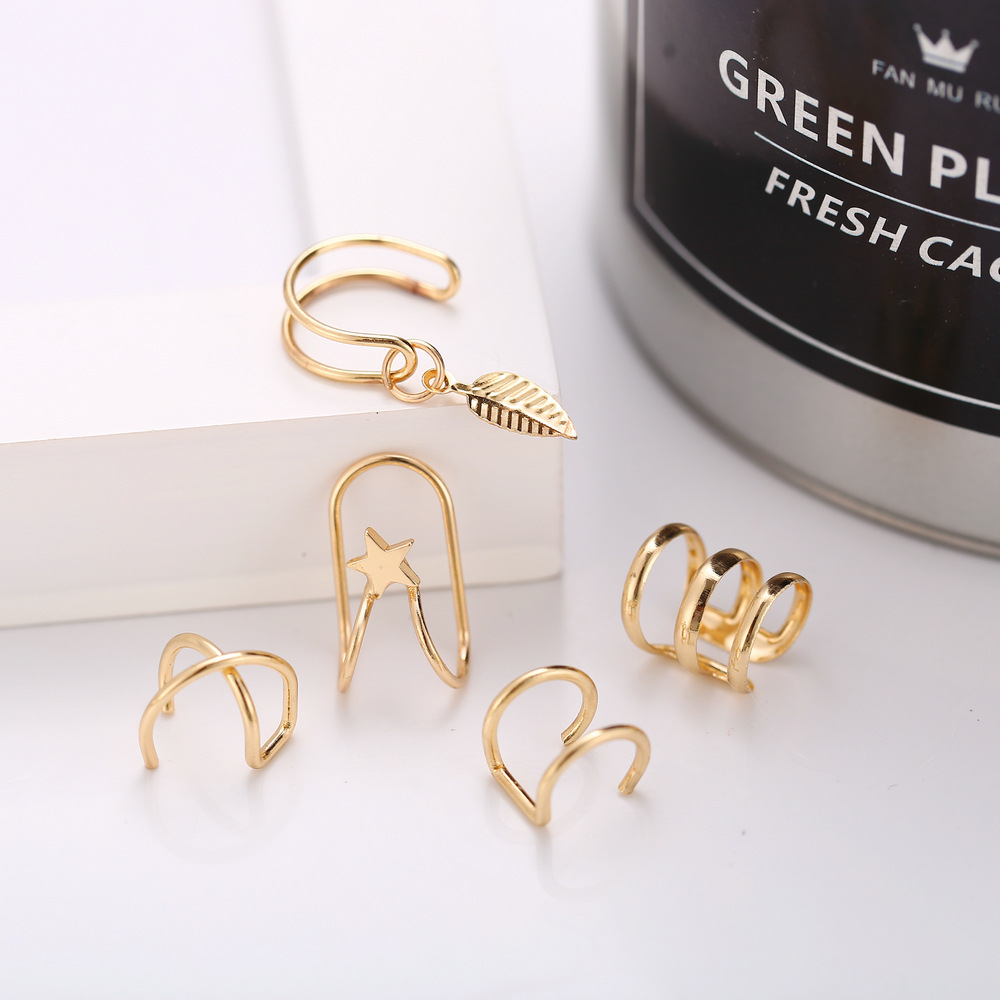 12PC Creative Gold Color Leaves Clip Earrings for Women Men Simple C Ear Cuff No Piercing Ear Ear Clip Set Trend Jewelry Gift