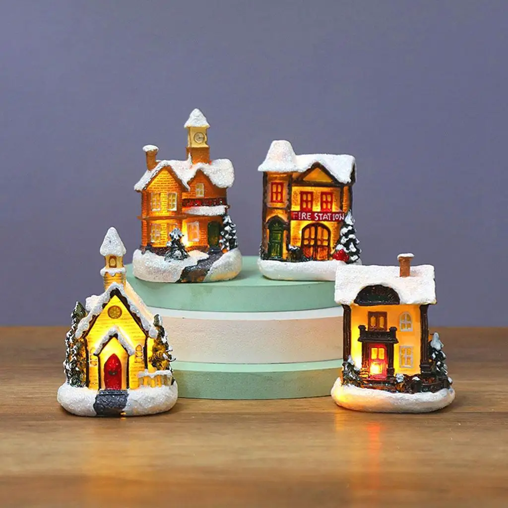 Snow Houses With Colorful Flashing LED Light Christmas Decoration for Home New Year Kids Gift Christmas Scene Village