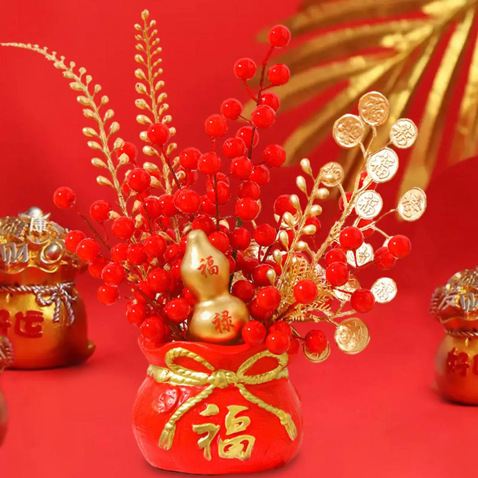 Chinese Spring Festival Purse Vase Feng Shui Ornament for Home Office Decor