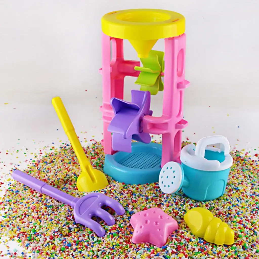  Color  Toy Set (6Pcs/Set) with Water Wheel, , Shovel, Rake,  (Random Color)