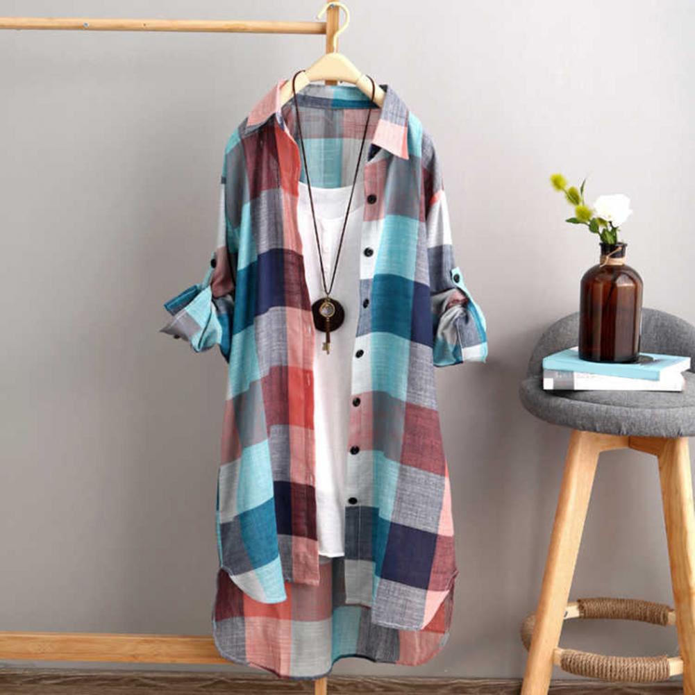 Title 3, Women Shirt Breathable Shirt Plaid Print Women