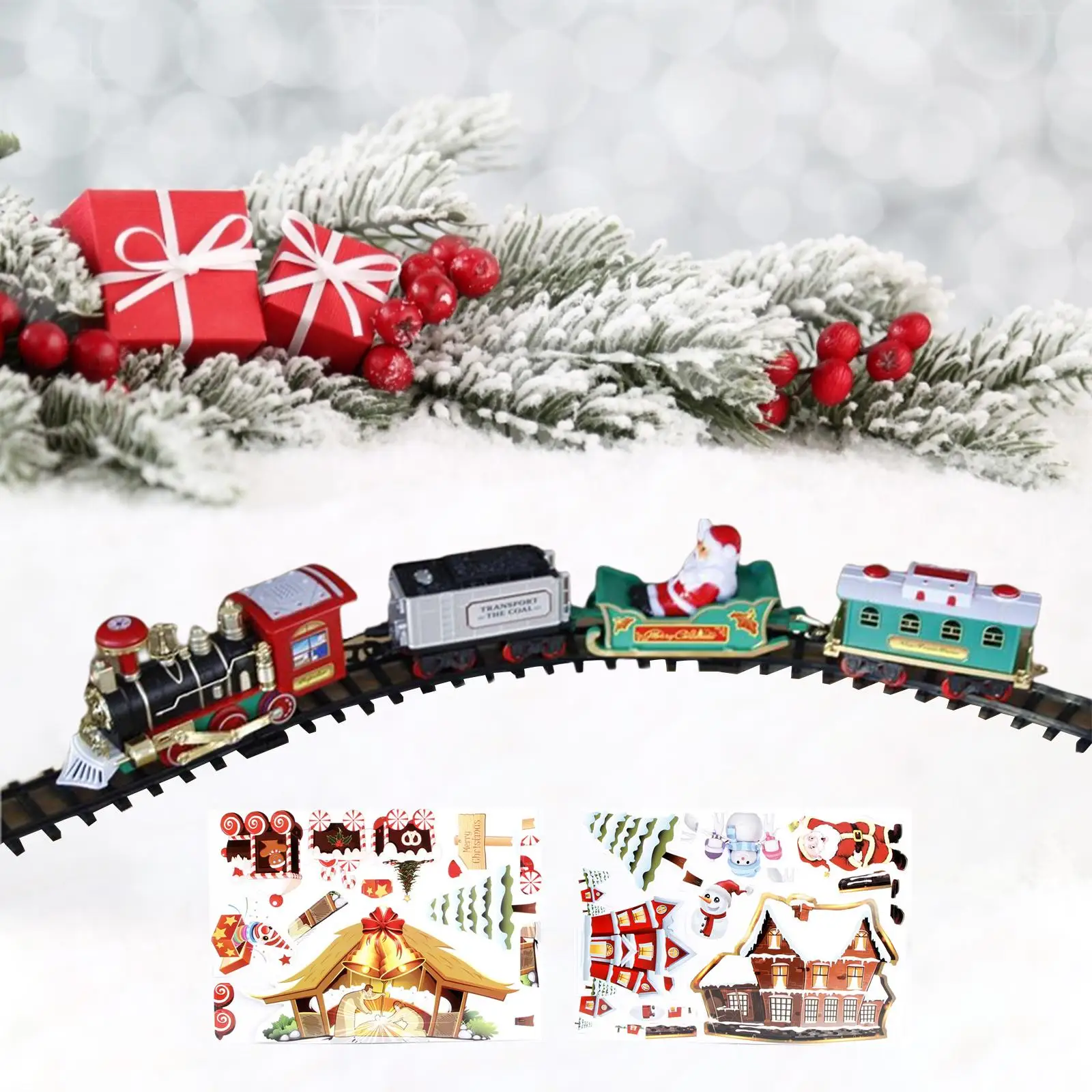 Electric Train Set with Lights and Sounds Xmas Tree Decors Kid Toy Railway Track Set for New Year Toddlers Girls Boys Gifts