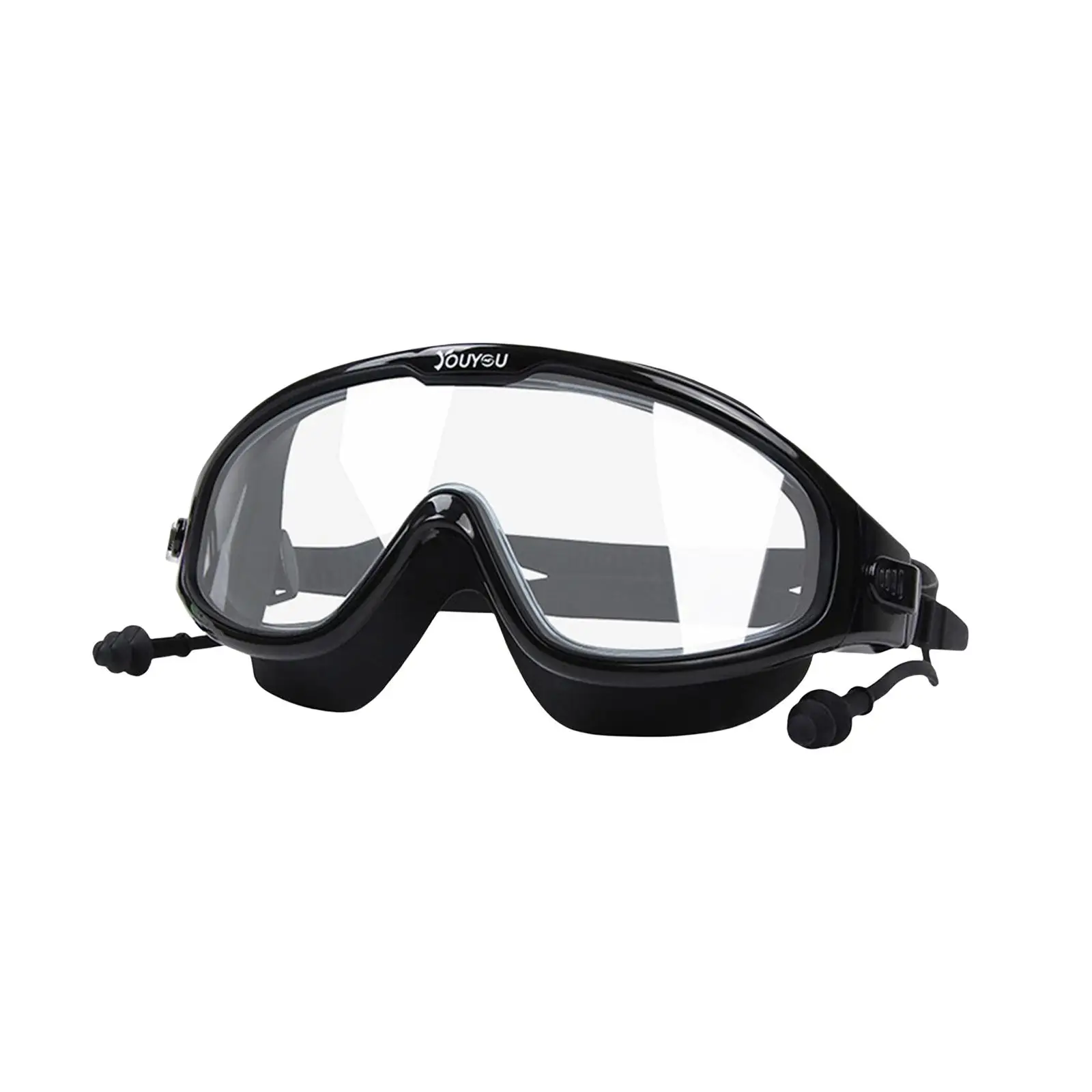 Swimming Goggles, Wide View No Leaking Swim Glasses with Nose Clips + Earplugs, Adjustable Large Frame Swim Goggles Waterproof