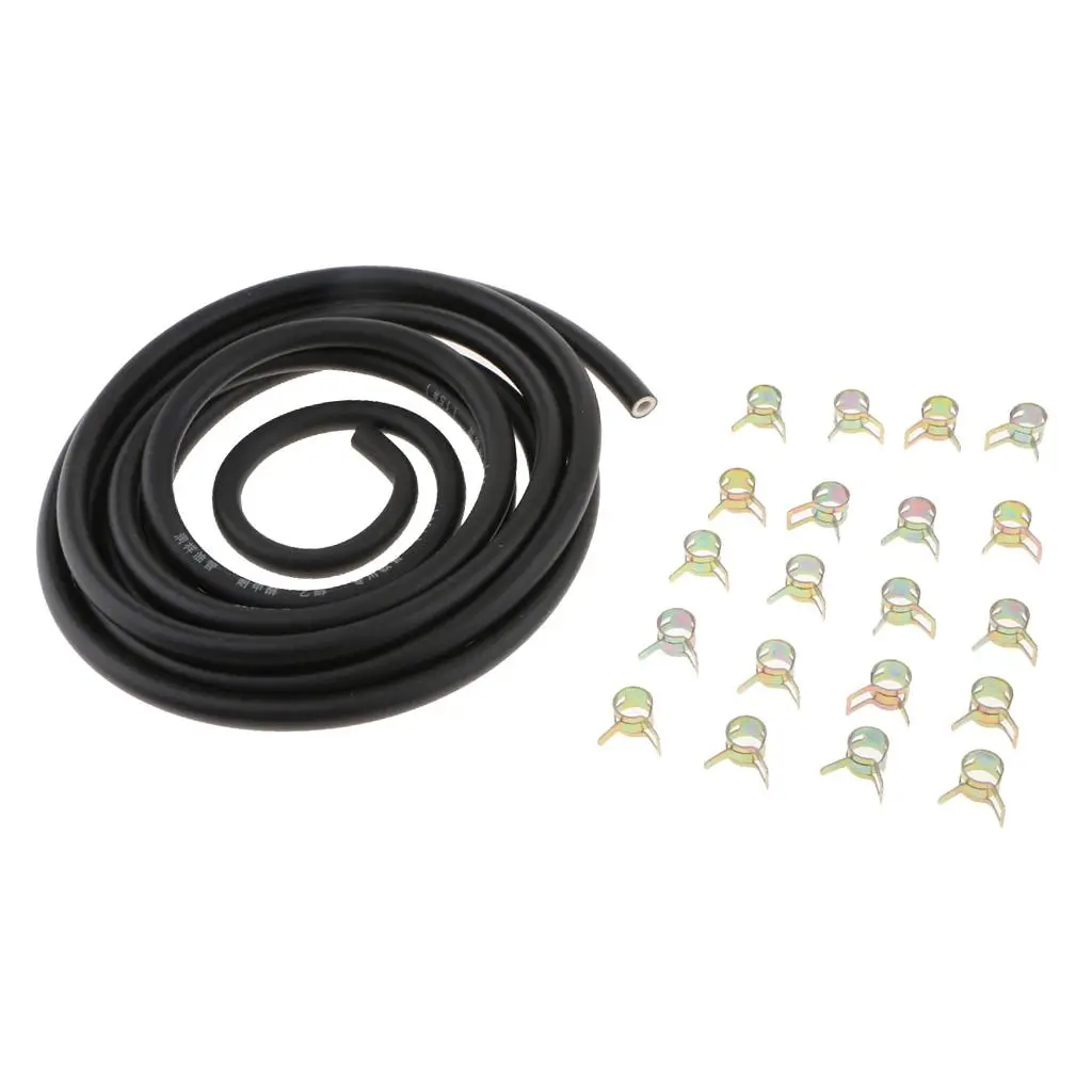 3 Meter 9.85-Foot Length Stretchy 1/4 Inch ID Fuel  20pcs 2/5-inch ID Hose Clip Clamps for Motorcycle Scooter ATV Small Engines