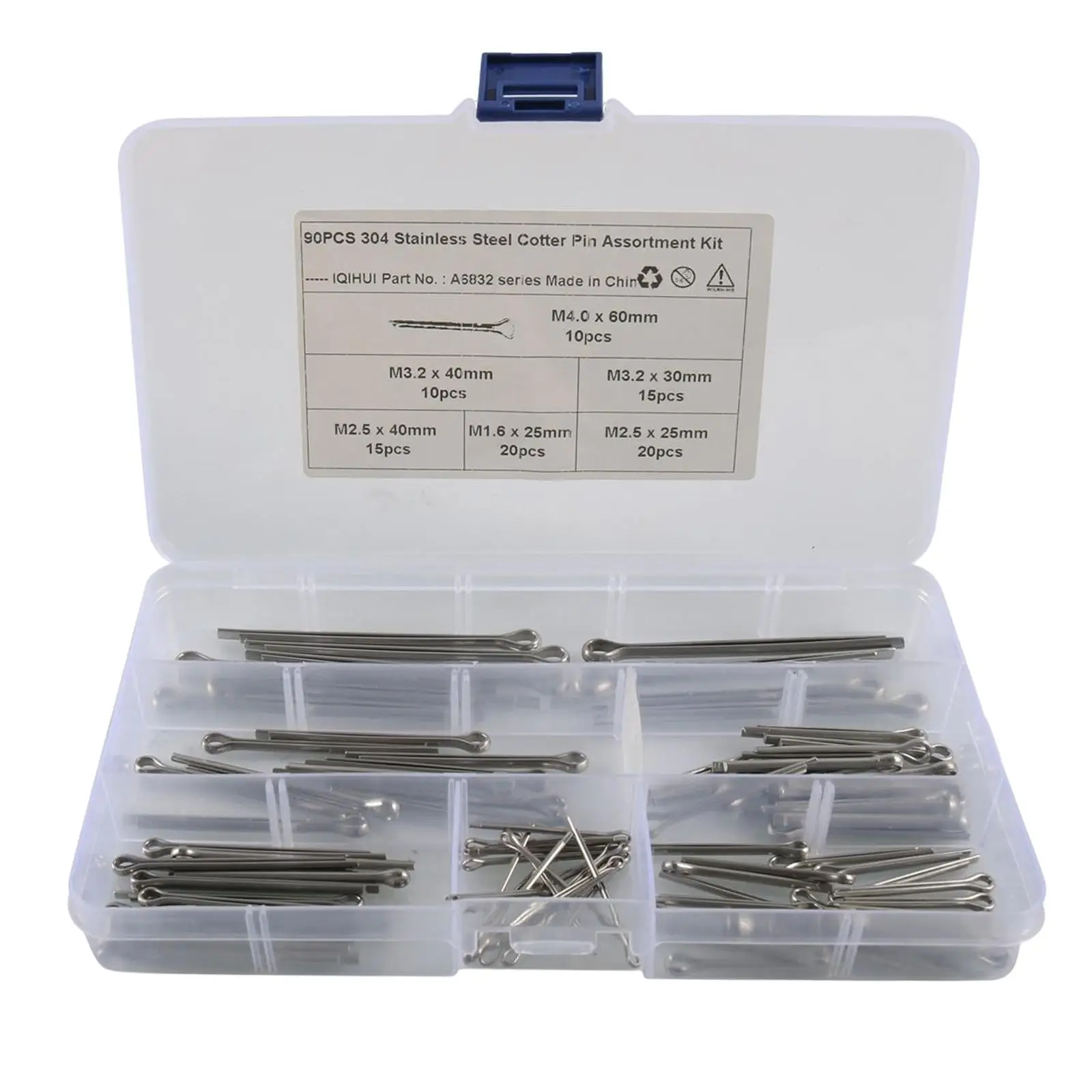 90x Cotter Pin Assortment Kit Assortment Tool with Container Box 304 Stainless Steel Cotter Pin Clip for Trucks Cars Workshops