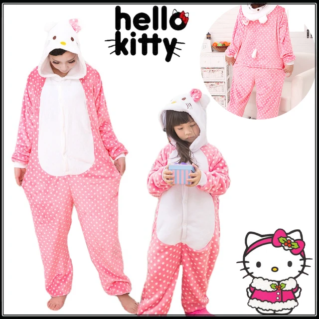 Hello Kitty pigiama donna addensare caldo pigiama intero inverno bambini  flanella con cappuccio tuta morbida pigiameria vestiti per la casa -  AliExpress