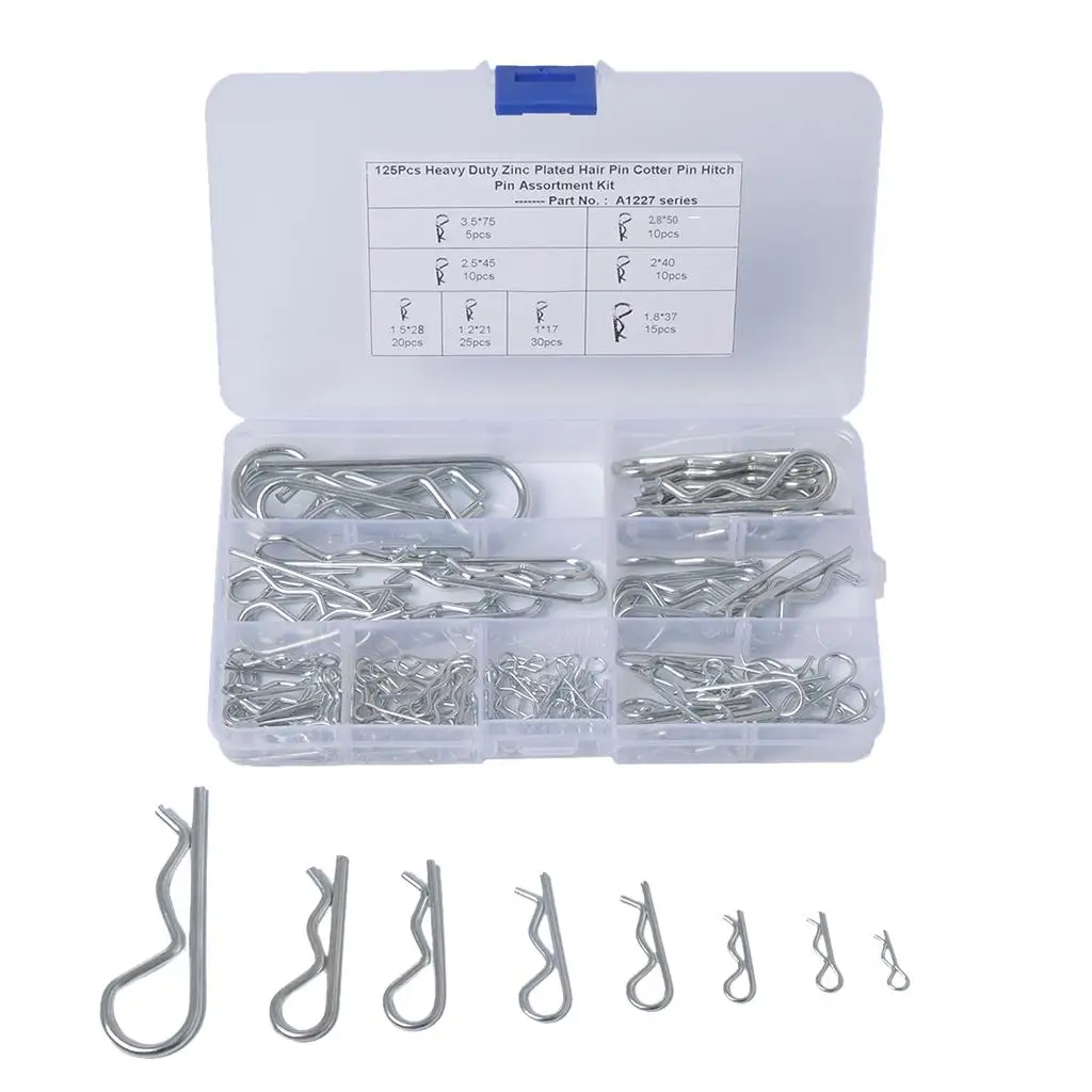 125 Cotter Pin Assortment  Clips Fastener Set with Clear  Case for Tow Tractor Light Truck