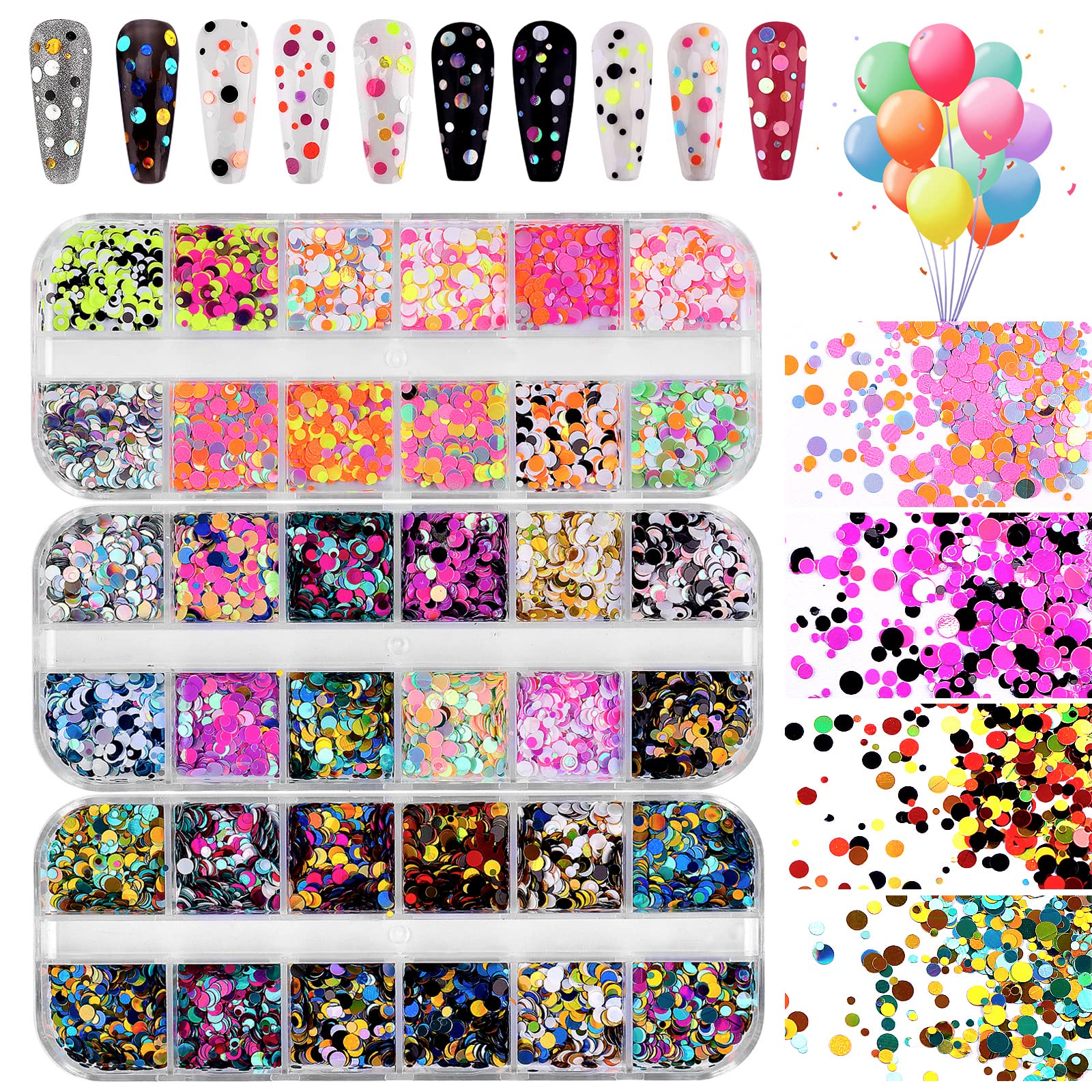 Best of 106 Color Nail Sequin 12 Grids Box Nail Art Flake Nail Glitter Paillette Mixed Round Thin Dot Glitter 3D Nail Art Stickers Reviews & Tips