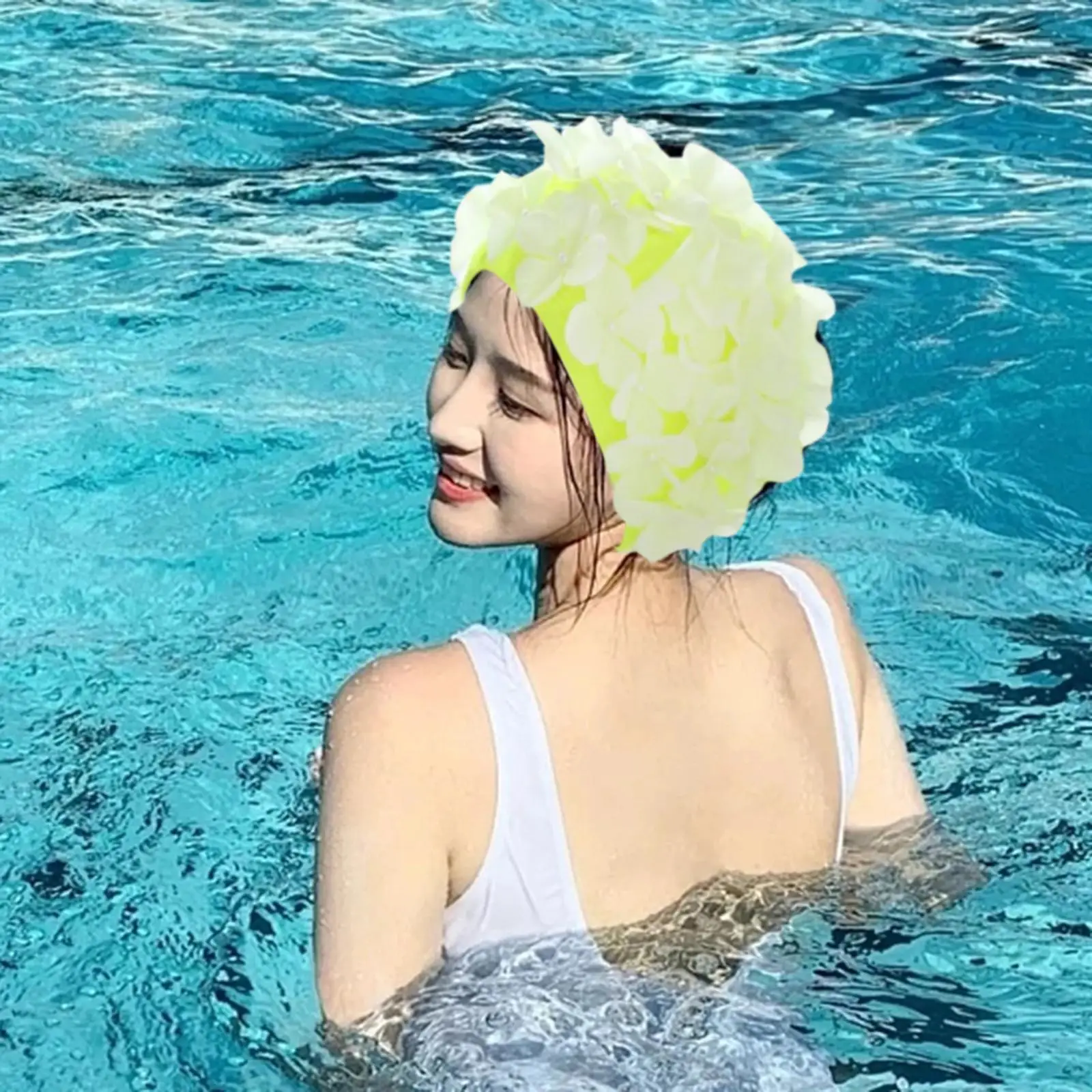 Flower Swim Caps Women Soft Three dimensional Petals Swim Hat for Short Hairs All Levels of Swimming Holidays Vacation Bathing