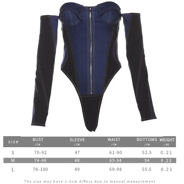 Denim Bodysuit Long Sleeve Off Shoulder 11