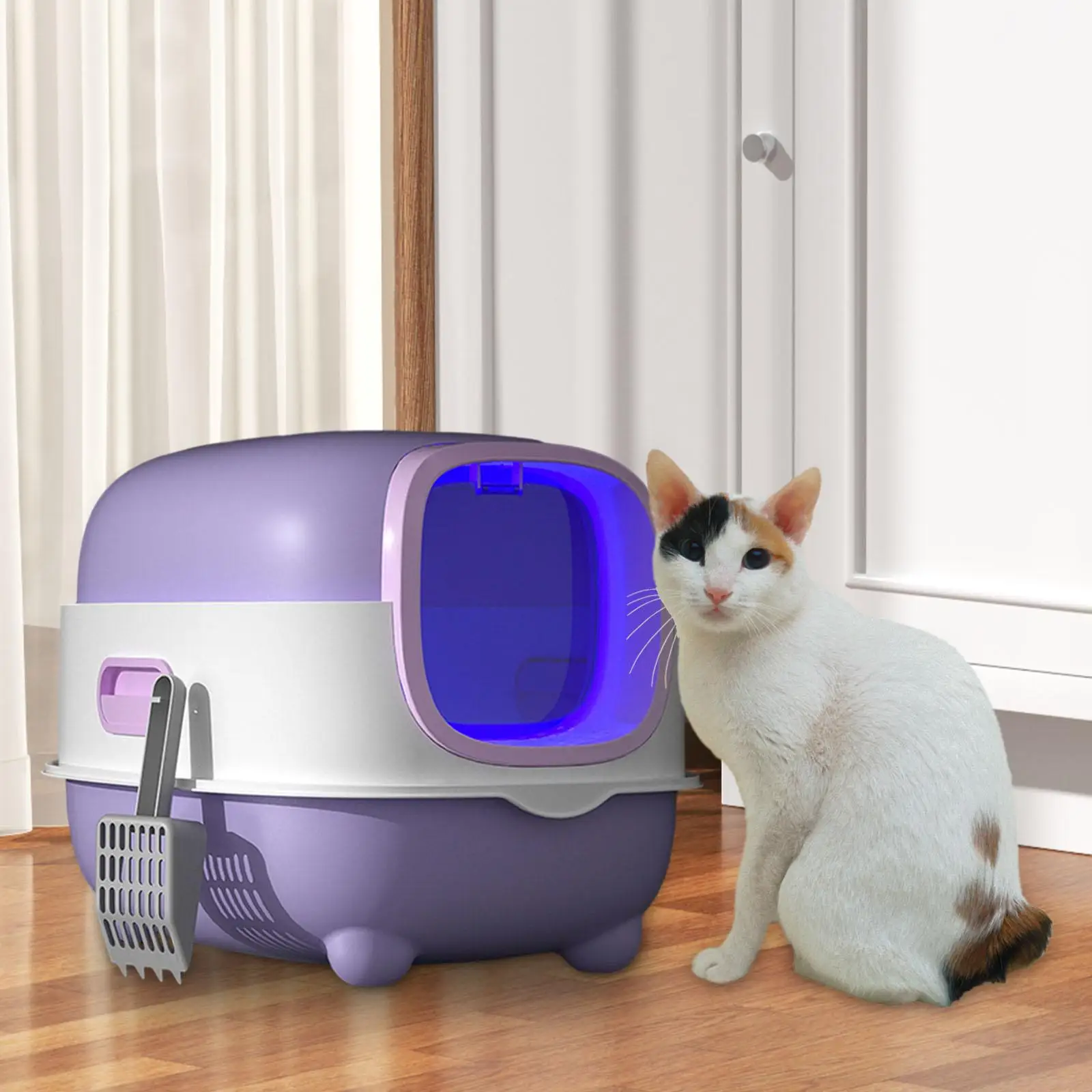 Hooded Cat Litter Box with Lid Large Cat Litter Box with Door Closed Sandbox Pet Litter Box Potty Large Enclosed Cat Litter Box