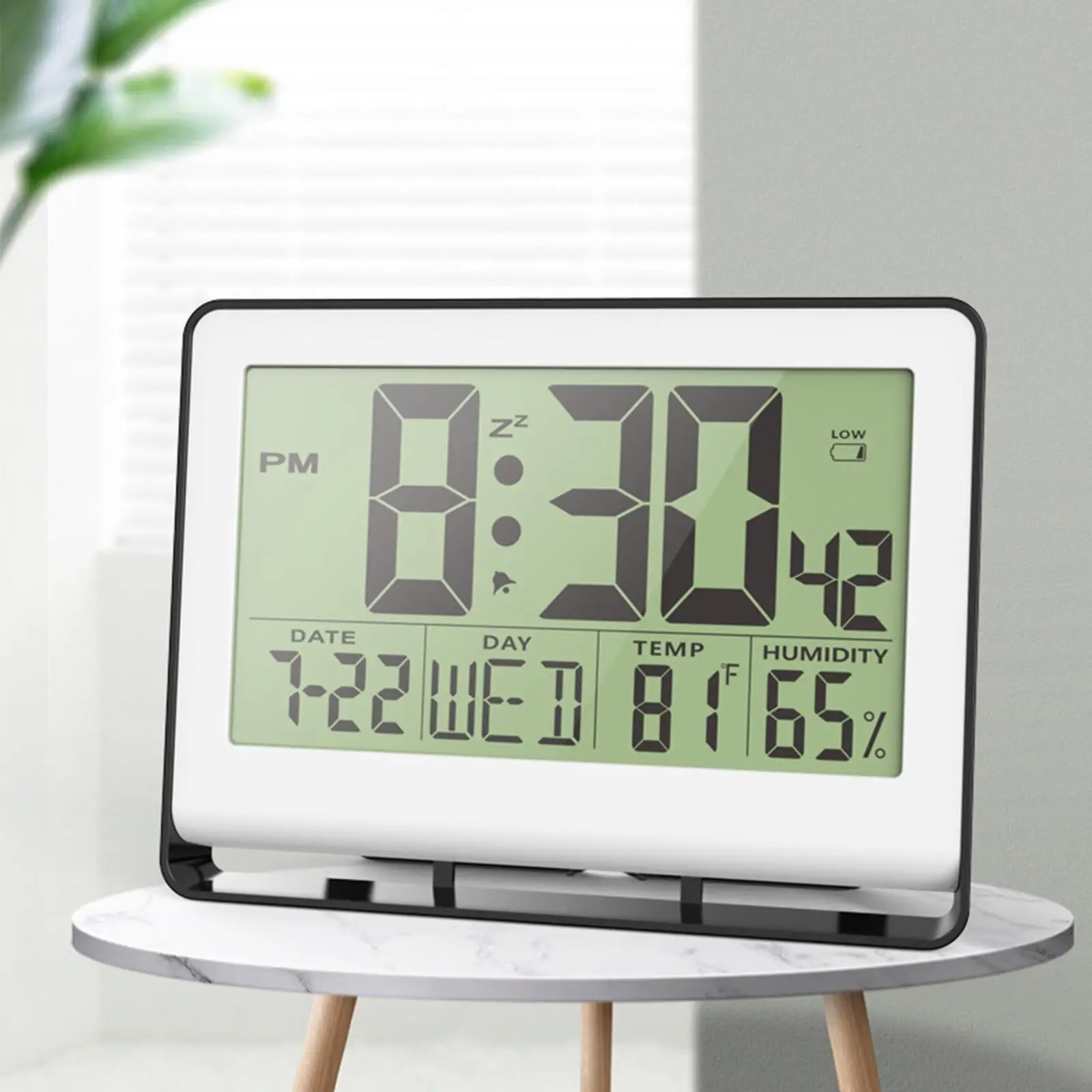 Alarm Clock Hygrometer Large LCD Display Temperature Meter Desktop Indoor Clocks for Bedroom, Office, Sleepers, Kids, Elderly