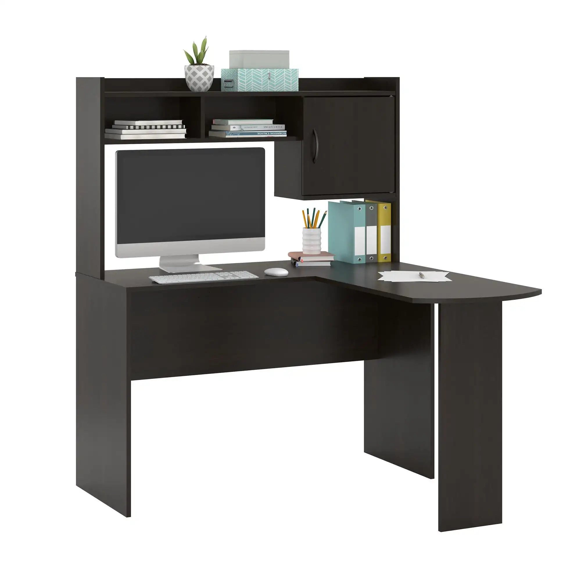 L-Shaped Desk with Hutch, Espresso furniture mesa ordenador escritorio office table