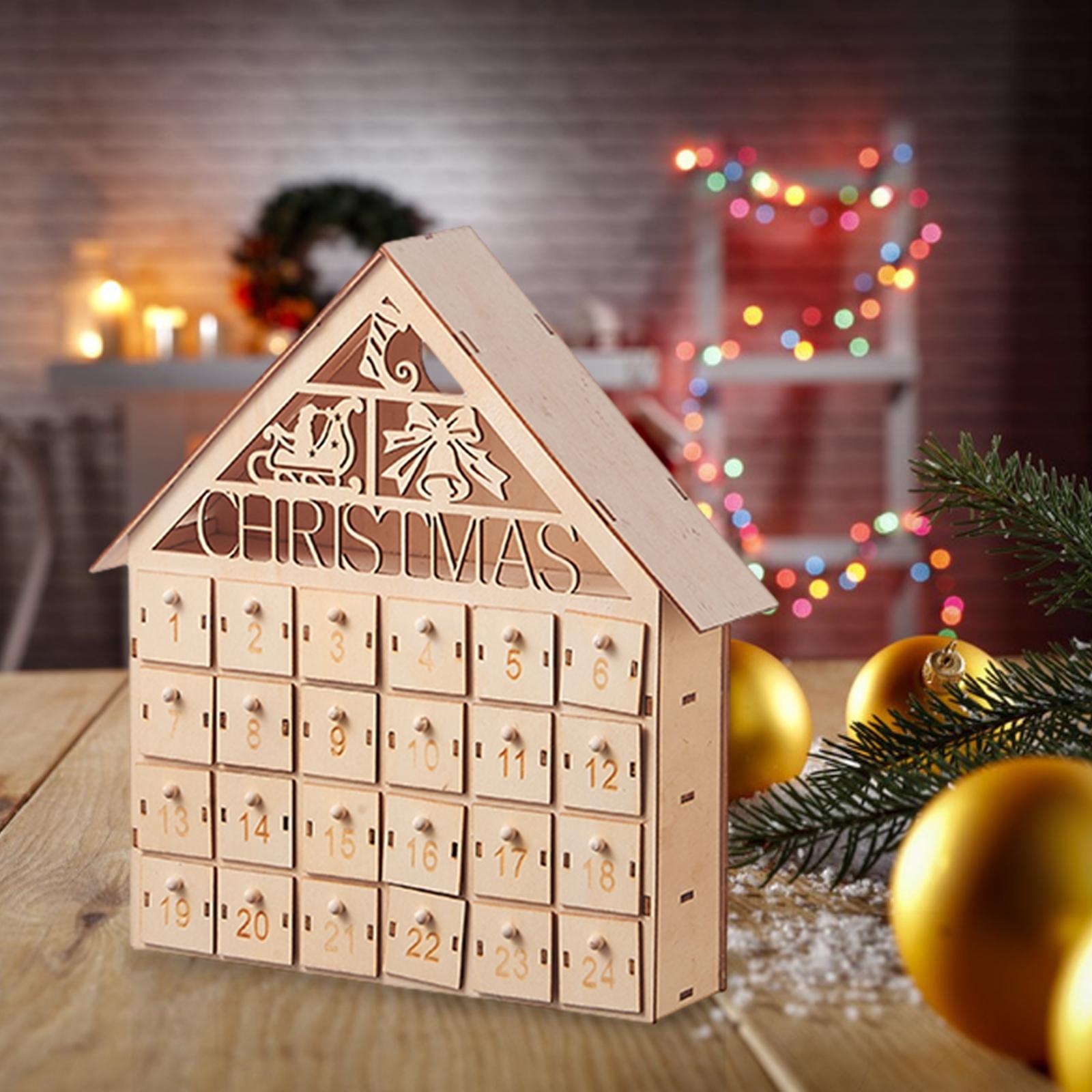 Christmas Advent 24 Days Wooden Advent Calendar Decoration for Holiday Restaurant Table Shop Window Office