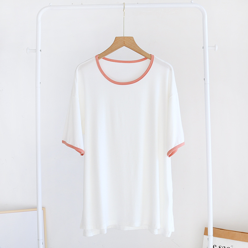 Neue Sommer-Damen-Pyjamas aus Modal, Kurzarm-T-Shirt, Einteiler, Kurzarm, Übergröße, Mehrfarbig, Lässige Homewear-Oberteile – Detail 6