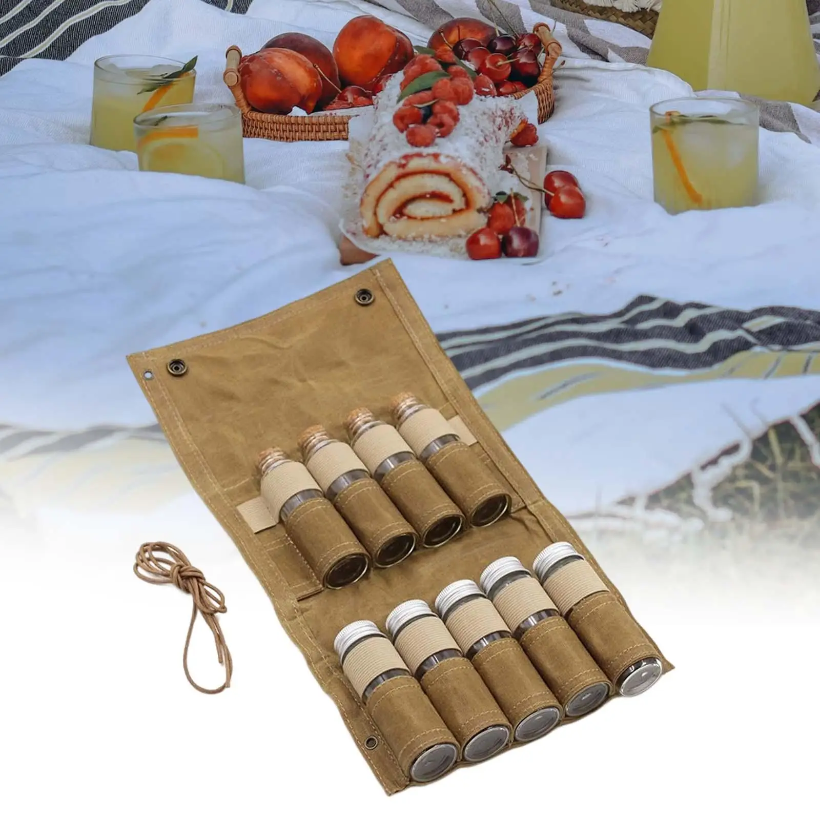 Outdoor Seasoning Bottle Canvas case Combination Set Send 9 Glass Seasoning Bottle Condiment Bottle Kit for Barbecue Travel