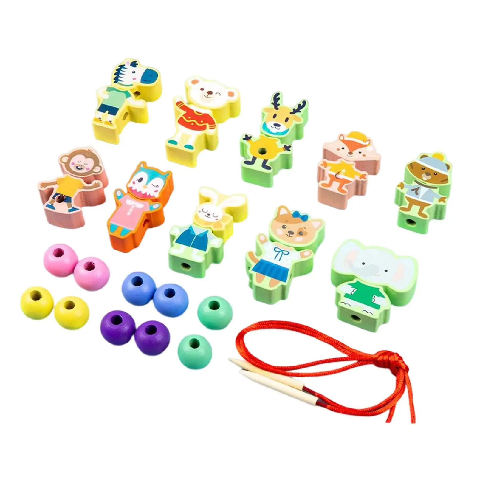 Wooden Lacing Beads Set Developmental Toy 3 Year Old fruits Animal Lacing Beads Preschool Threading Toys for Kids Gift