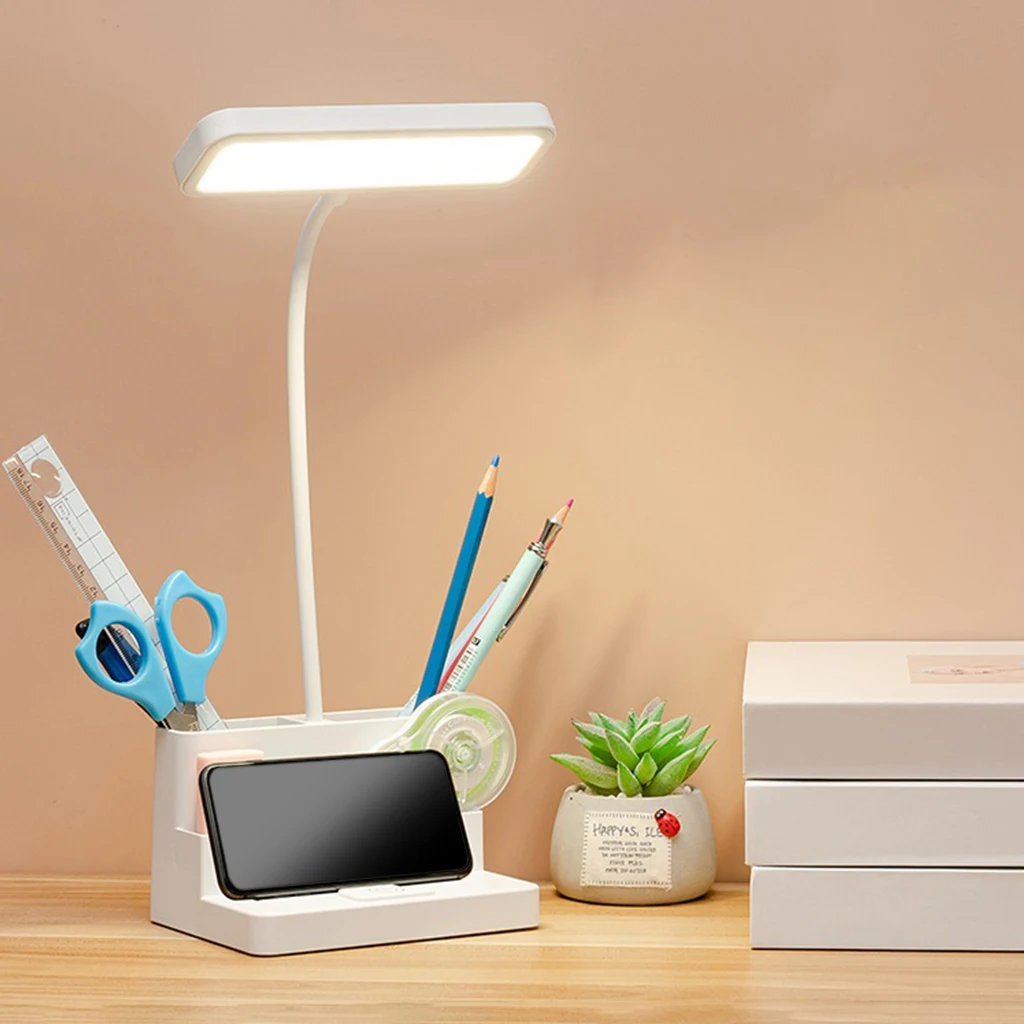 Dimmable Study Reading LED Desk Lamp with Pen Holder Table Light Nightlight