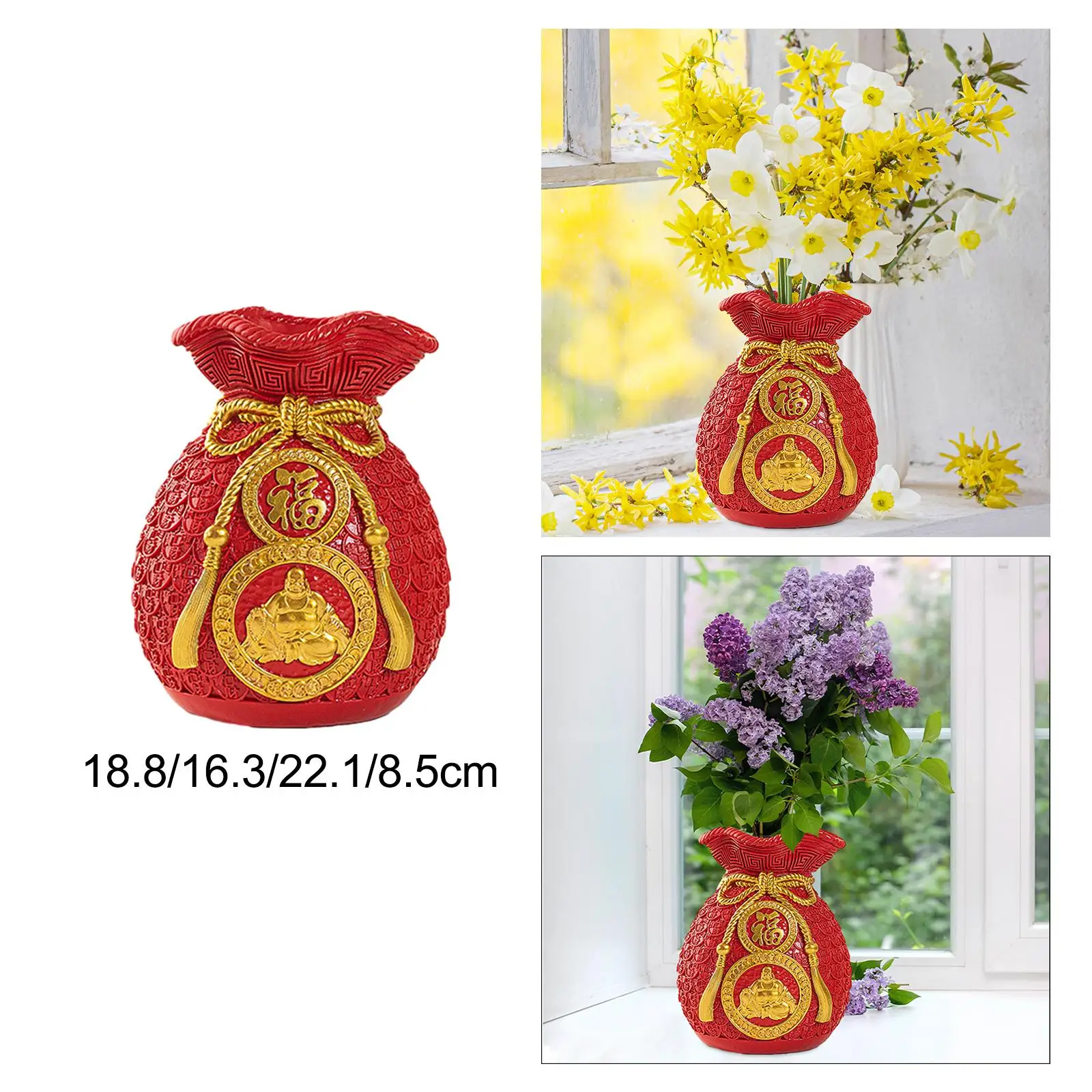 Chinese New Year Feng Shui Blessing Bag Vase Decor Handmade Table Decoration for Congratulatory Gift Multipurpose Lightweight