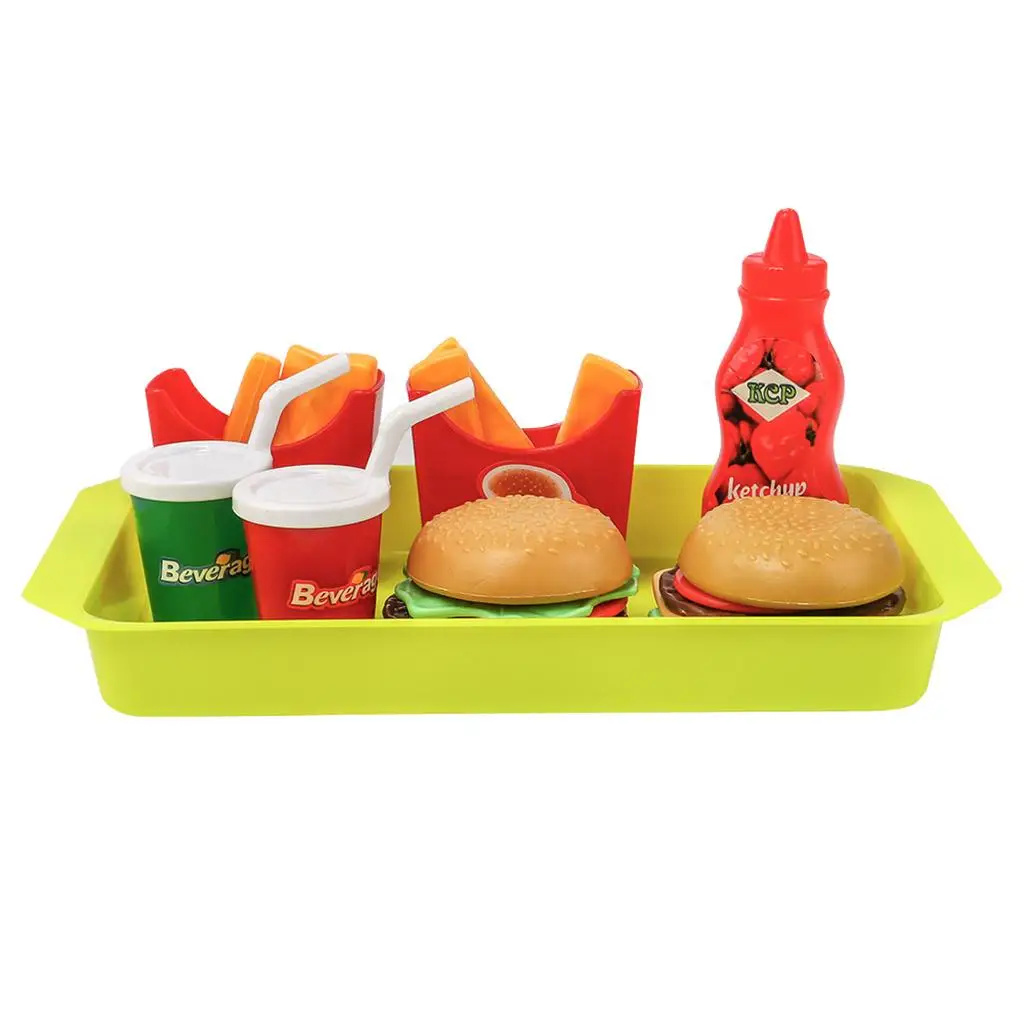 Pretend food and Dishes  Role Play ( Assortment Set: Hamburger Drinks French Fries ), Children Learning Educational Toy