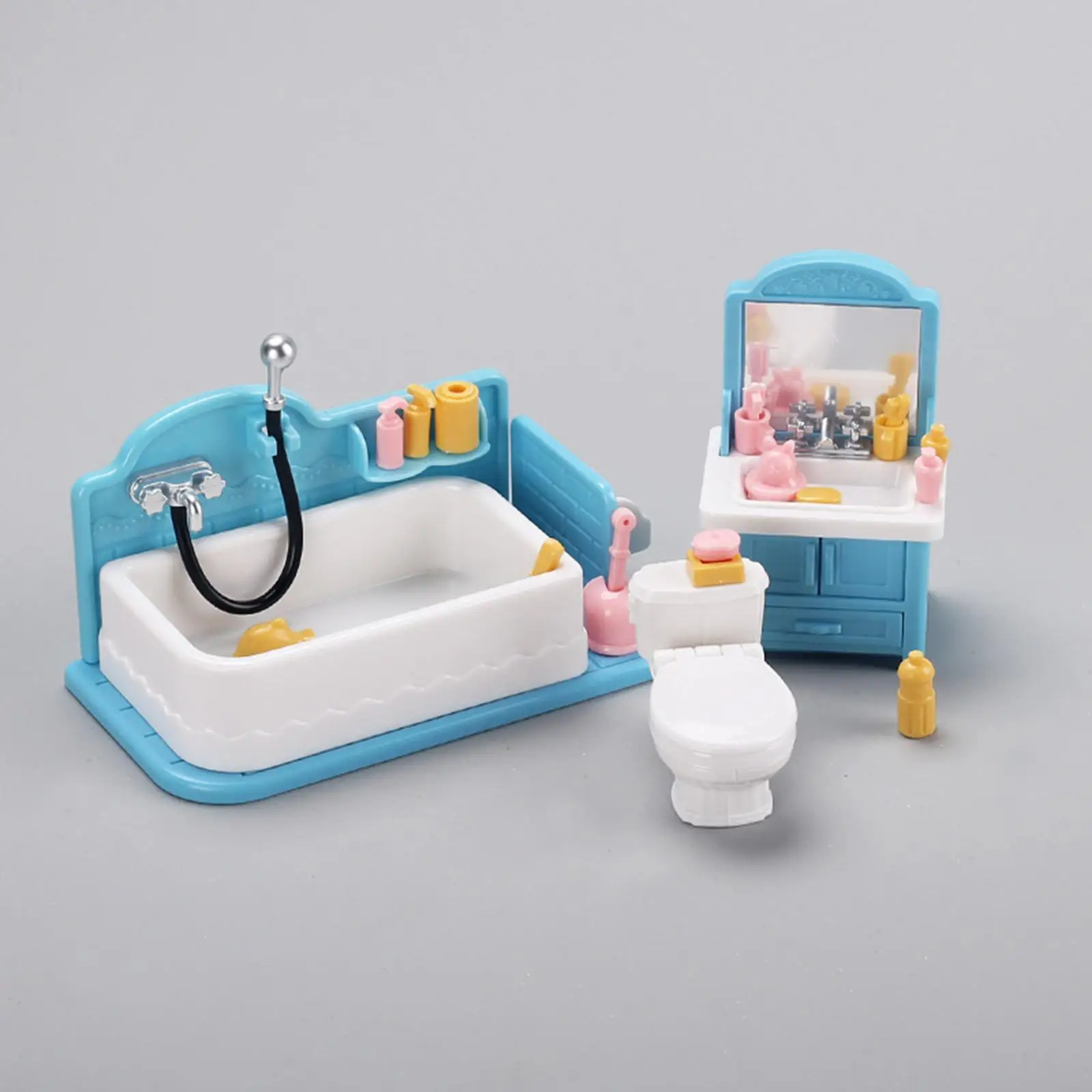 1/12 Dollhouse Bathroom Set Pretend Play Toy Ornament Playset Miniature Furniture Toys with Accessories Doll House Decorations