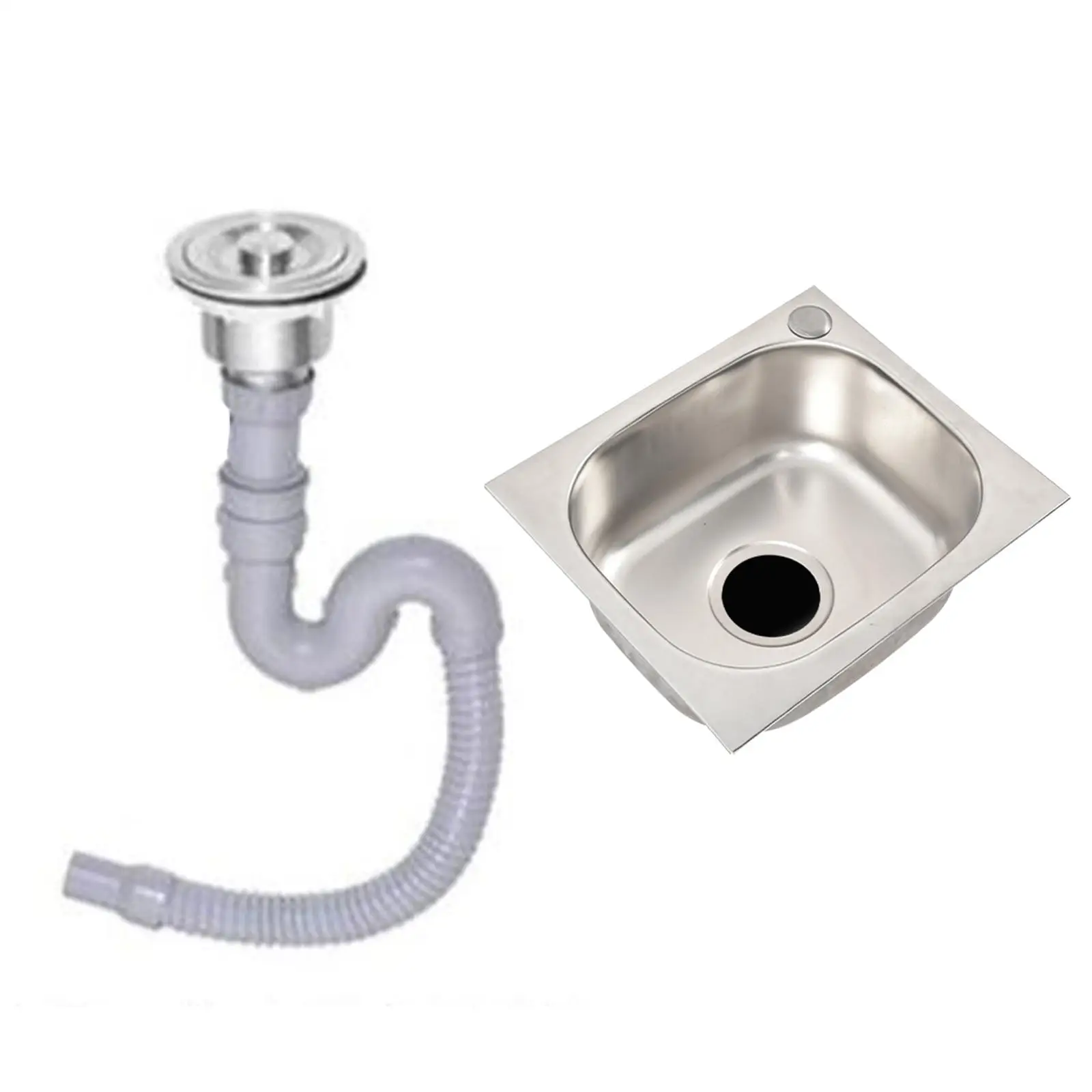 Stainless Steel Kitchen Sink Heavy Duty with Water Pipe 37cmx32cmx14cm Rustproof Fast Drainage 5.5