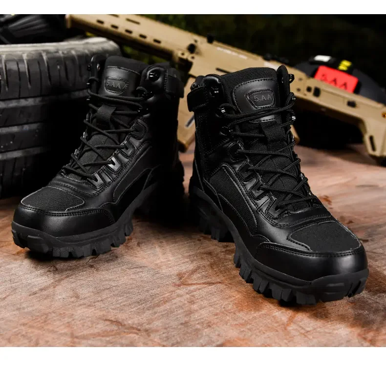 Black Military Boots for Men Army America Hiking Shoes Waterproof Trekking Combat Ankle Boot Tactical Work Safety Shoes Big Size