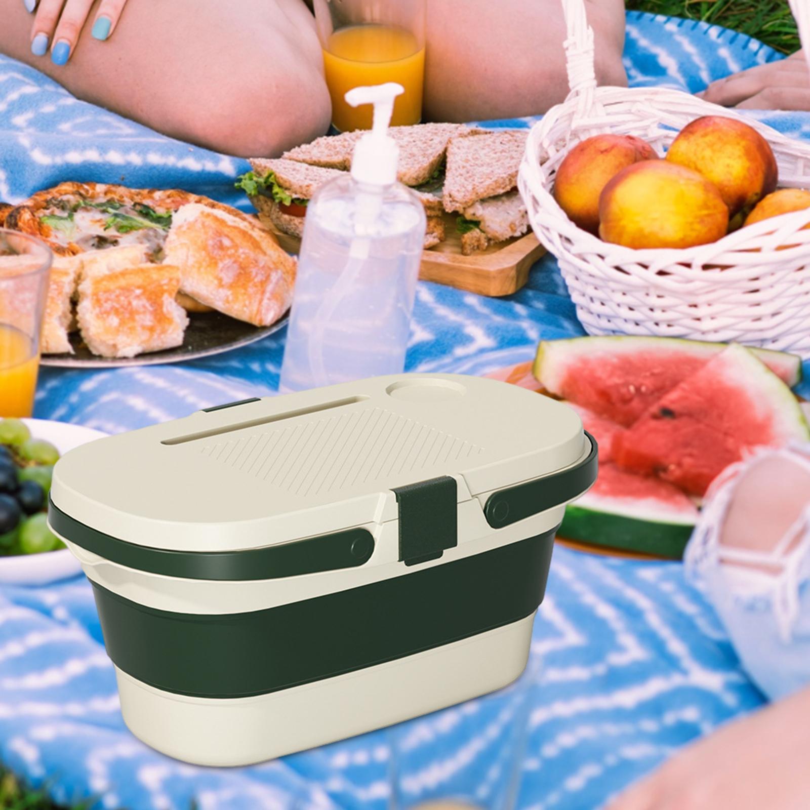 Collapsible Picnic Basket Multifunctional Water Bucket Storage Box with Lid and